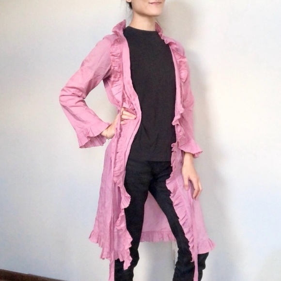 Pink Ruffled Long Jacket - Picture 1 of 2